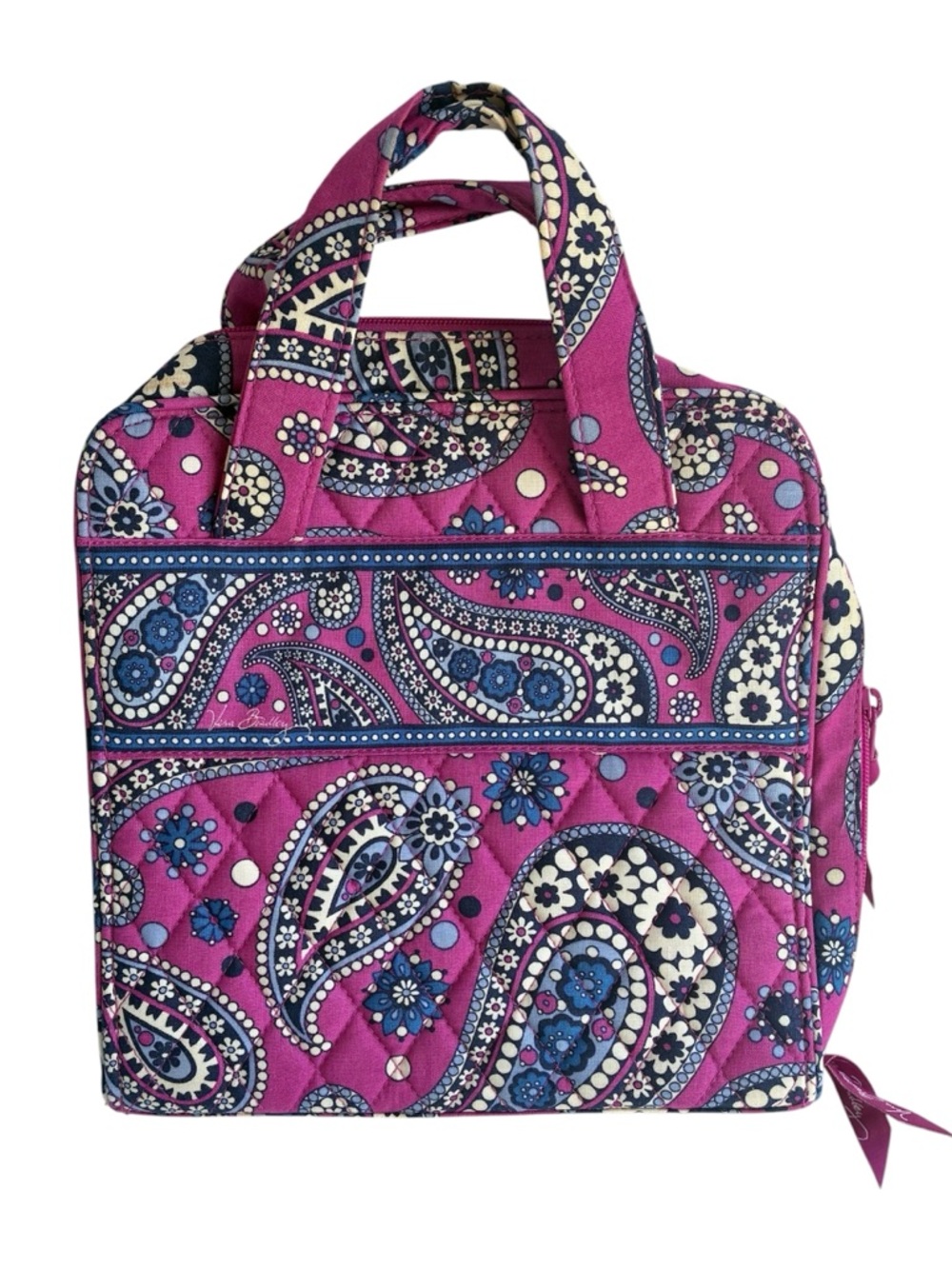 Vera Bradley Tech Organizer Storage Bag Tote Pink Paisley Zip Around Boysenberry